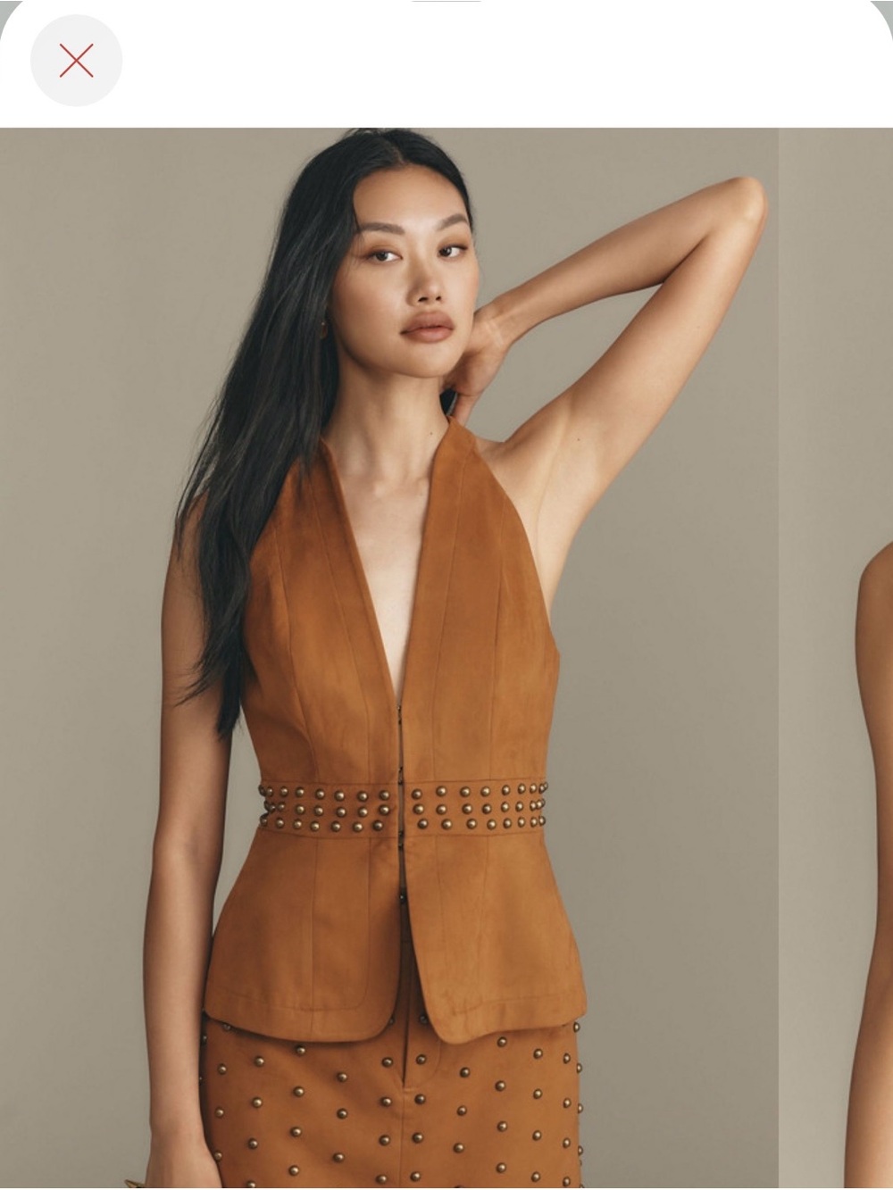 Faux suede rivet trim halter top